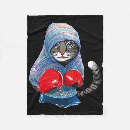 Cat In Boxing Suit Fleece Deken (Voorkant)
