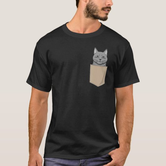 Cat In Chest Pocket Print Kitten Cat T-shirt (Voorkant)