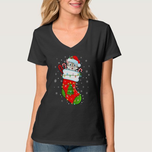 Cat In Christmas Socks Santa Cat Xmas T-shirt (Voorkant)