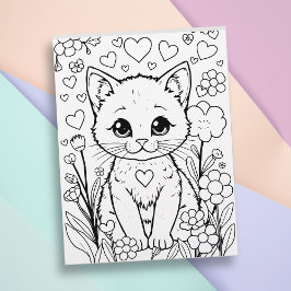 Cat in Flowers Coloring Page