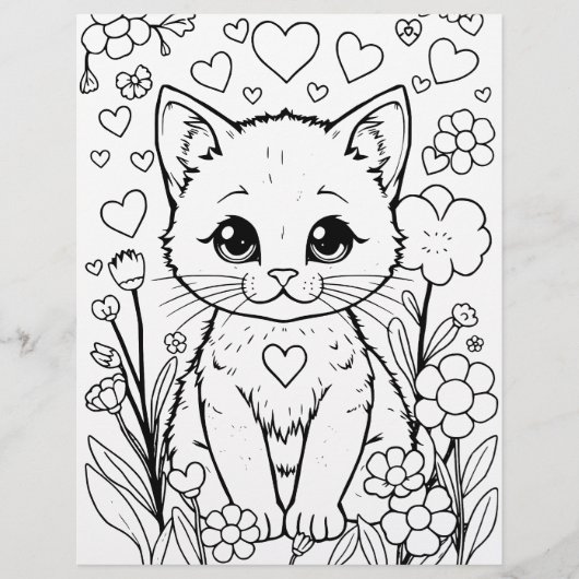 Cat in Flowers Coloring Page (Voorkant)