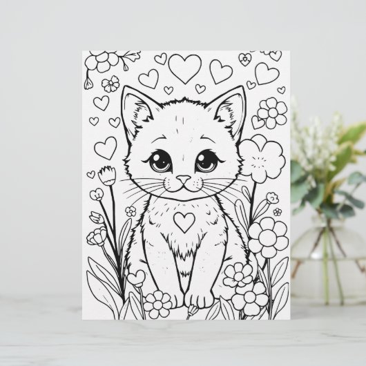 Cat in Flowers Coloring Page (Staand voorkant)