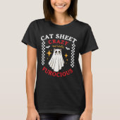 Cat in Ghost Kostuum Vrouwen Halloween T-shirt (Voorkant)