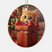 Cat in Gift Box - Cat Popping Out of Present Xmas Keramisch Ornament (Links)