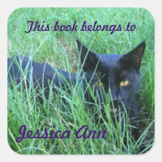Cat in Grass Custom Book Bord Vierkante Sticker