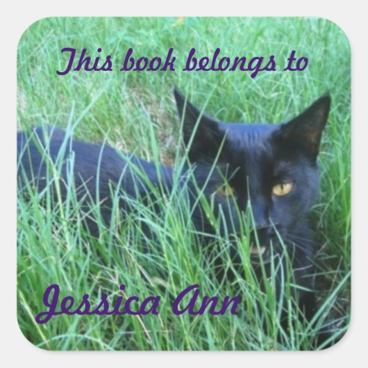 Cat in Grass Custom Book Bord Vierkante Sticker (Voorkant)