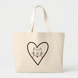 Cat in Heart Doodle  Grote Tote Bag
