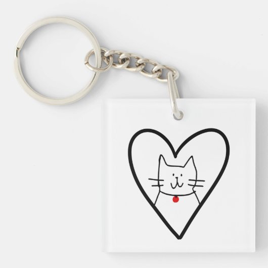 Cat in Heart Doodle  Sleutelhanger (voorkant)