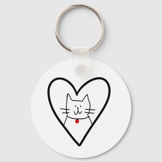 Cat in Heart Doodle  Sleutelhanger (Voorkant)