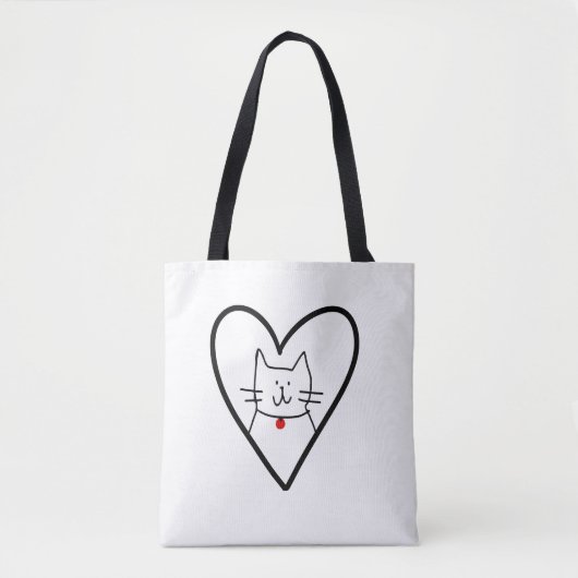 Cat in Heart Doodle  Tote Bag (Voorkant)