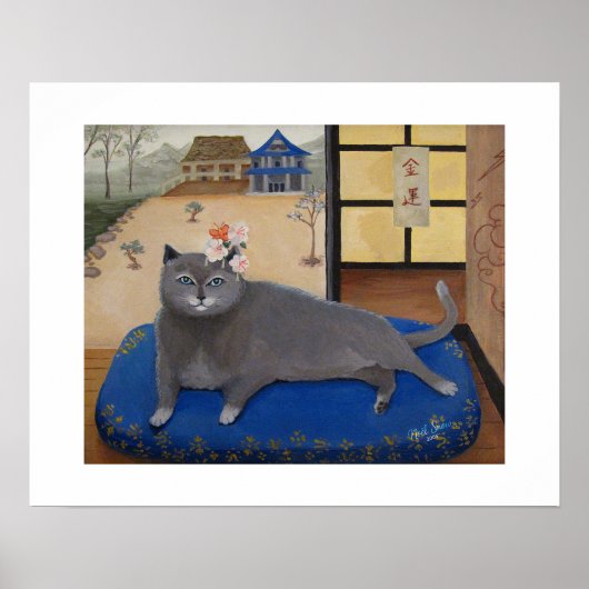 Cat in Japan Painting Art Print (Voorkant)