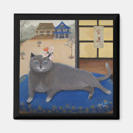 Cat in Japan Painting Magneet