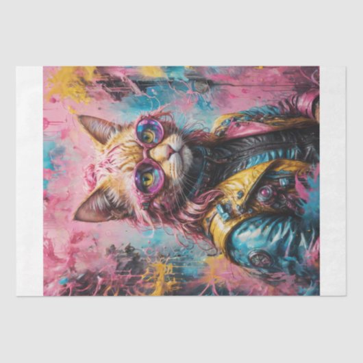 Cat in Neon Kleuren Decoupage Tissuepapier (Voorkant)