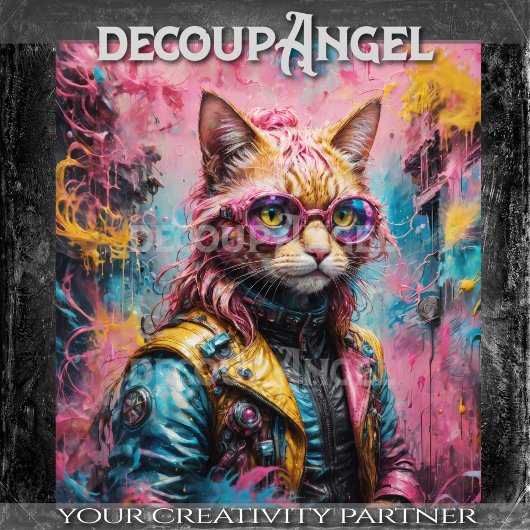  Cat in Neon Kleuren Decoupage Tissuepapier