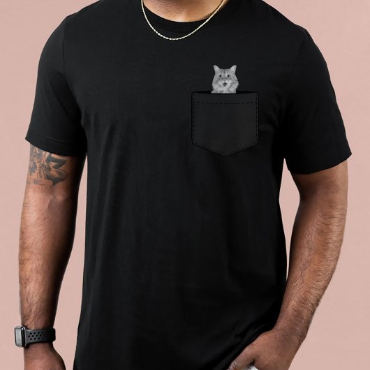 Cat In Pocket | Custom Pet Photo Black T-Shirt