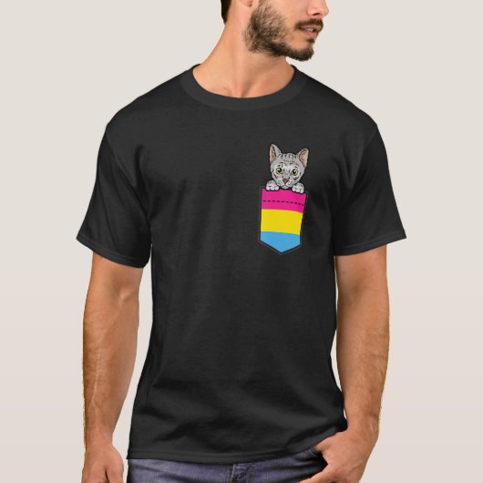 Cat In Pocket Pansexual Pride LGBT-Q Flag Funny Ki T-shirt (Voorkant)