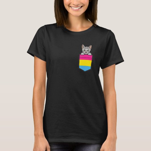 Cat In Pocket Pansexual Pride LGBT-Q Flag Funny Ki T-shirt (Voorkant)