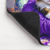 Cat  in Purple Yarn and Flowers Personalized Muismat (Hoek)