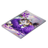 Cat  in Purple Yarn and Flowers Personalized Notitieboek (Linkerzijde)
