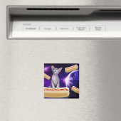 CAT IN RUIMTE MET HOT DOGS MAGNET (Insitu (Vaatwasser))