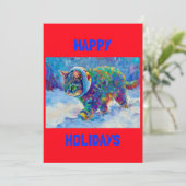 Cat in Snow Wearing Ear Muffs Feestdagenkaart (Staand voorkant)