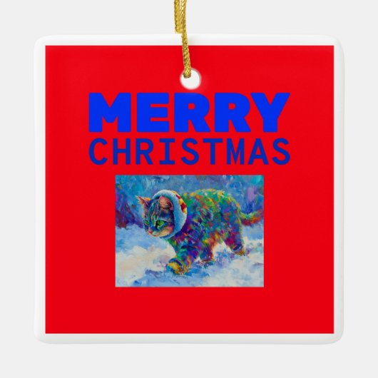 Cat in Snow Wearing Ear Muffs Keramisch Ornament (Voorkant)