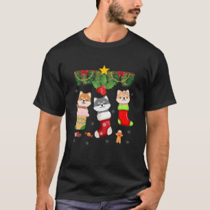 Cat in Sock Santa Kerstpyjama licht Funny H T-shirt