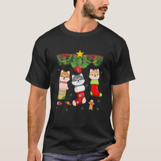 Cat in Sock Santa Kerstpyjama licht Funny H T-shirt