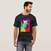 Cat in Space holding colorful yarn T-shirt (Voorkant volledig)