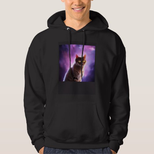 Cat in Space Purple Galaxy Hoodie (Voorkant)