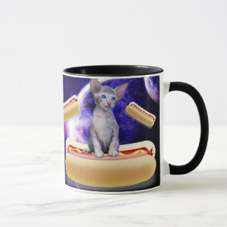 CAT IN SPACE WITH HOT DOGS funny COFFEE MUG Mok