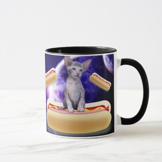 CAT IN SPACE WITH HOT DOGS funny COFFEE MUG Mok (Rechts)