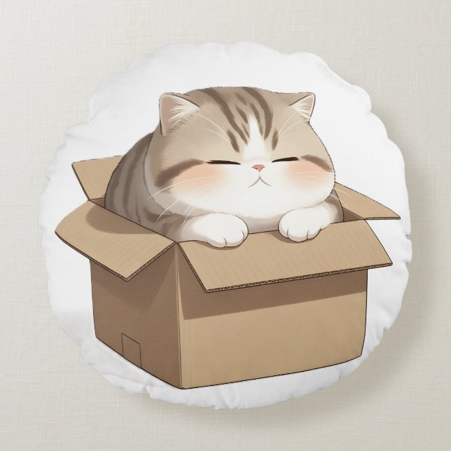 Cat in the Box  Rond Kussen (Voorkant)