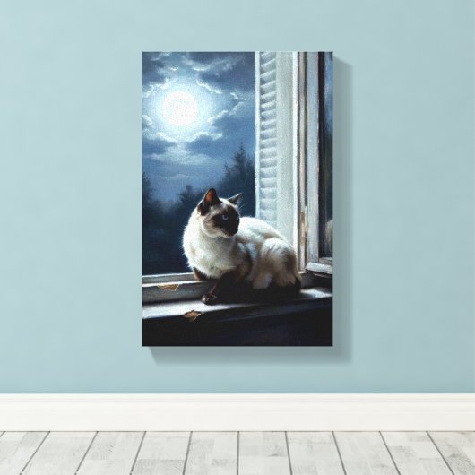 Cat in the Moonlight Canvas Afdruk (Insitu (Houten vloer))