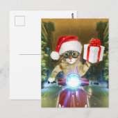 Cat in the Santa Claus hat delivers Christmas gift Briefkaart (Voorkant / Achterkant)