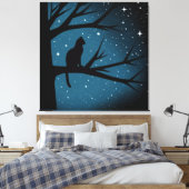 Cat In Tree op de Sterrennacht van een winter Canvas Afdruk (Insitu (Slaapkamer))