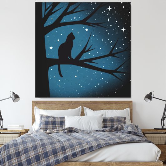 Cat In Tree op de Sterrennacht van een winter Canvas Afdruk (Insitu (Slaapkamer))