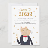 Cat in Tuxedo New Year's Eve Party Invitation (Voorkant)