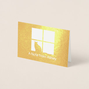 Cat in Window Elegant Unieke "A Note From" Gevouwe Folie Kaarten