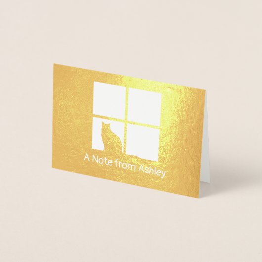 Cat in Window Elegant Unieke "A Note From" Gevouwe Folie Kaarten (Voorkant)