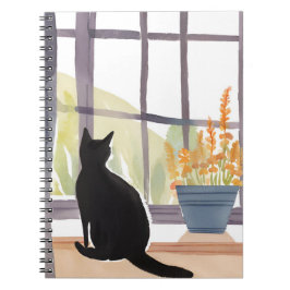 Cat in Windowsill | Silhouette Watercolor  Notitieboek
