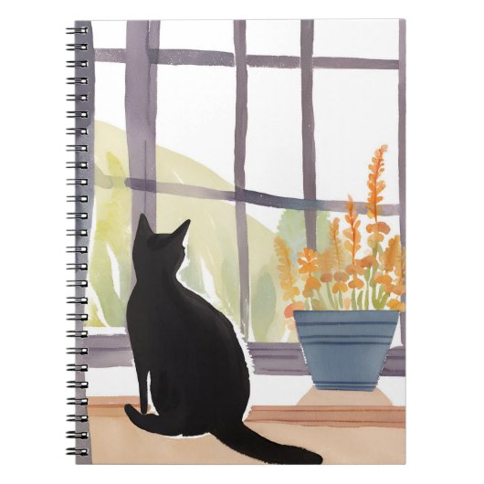 Cat in Windowsill | Silhouette Watercolor Notitieboek (Voorkant)