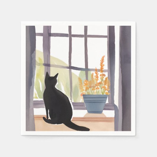 Cat in Windowsill | Silhouette Watercolor  Servet (Voorkant)