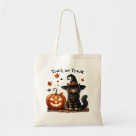 Cat in Witch's Pet Halloween Trick or treat Zwart Tote Bag