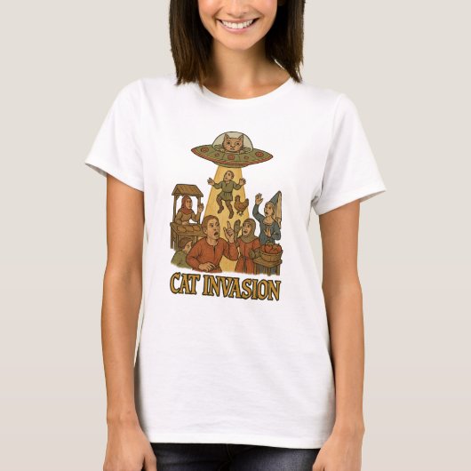 Cat Invasion UFO T-shirt (Voorkant)