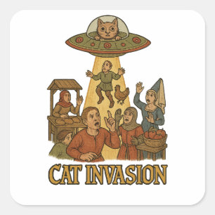 Cat Invasion UFO Vierkante Sticker