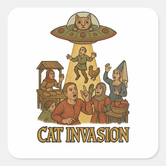 Cat Invasion UFO Vierkante Sticker (Voorkant)