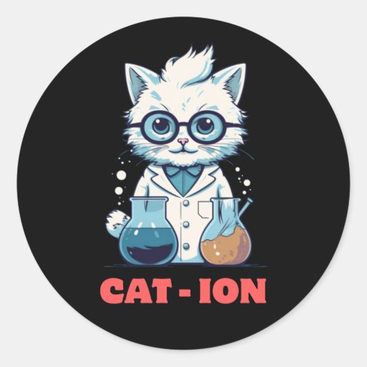 CAT - ION. scheikundekat, laboratorium, cadeau cad Ronde Sticker (Voorkant)