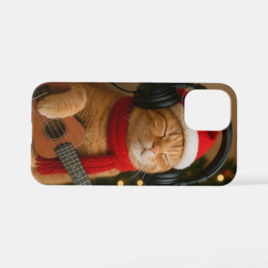Cat iPhone 12 Mini Case Playing Christmas Music iPhone Hoesje (Achterkant horizontaal)