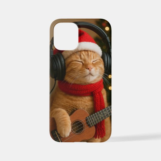 Cat iPhone 12 Mini Case Playing Christmas Music iPhone Hoesje (Achterkant)